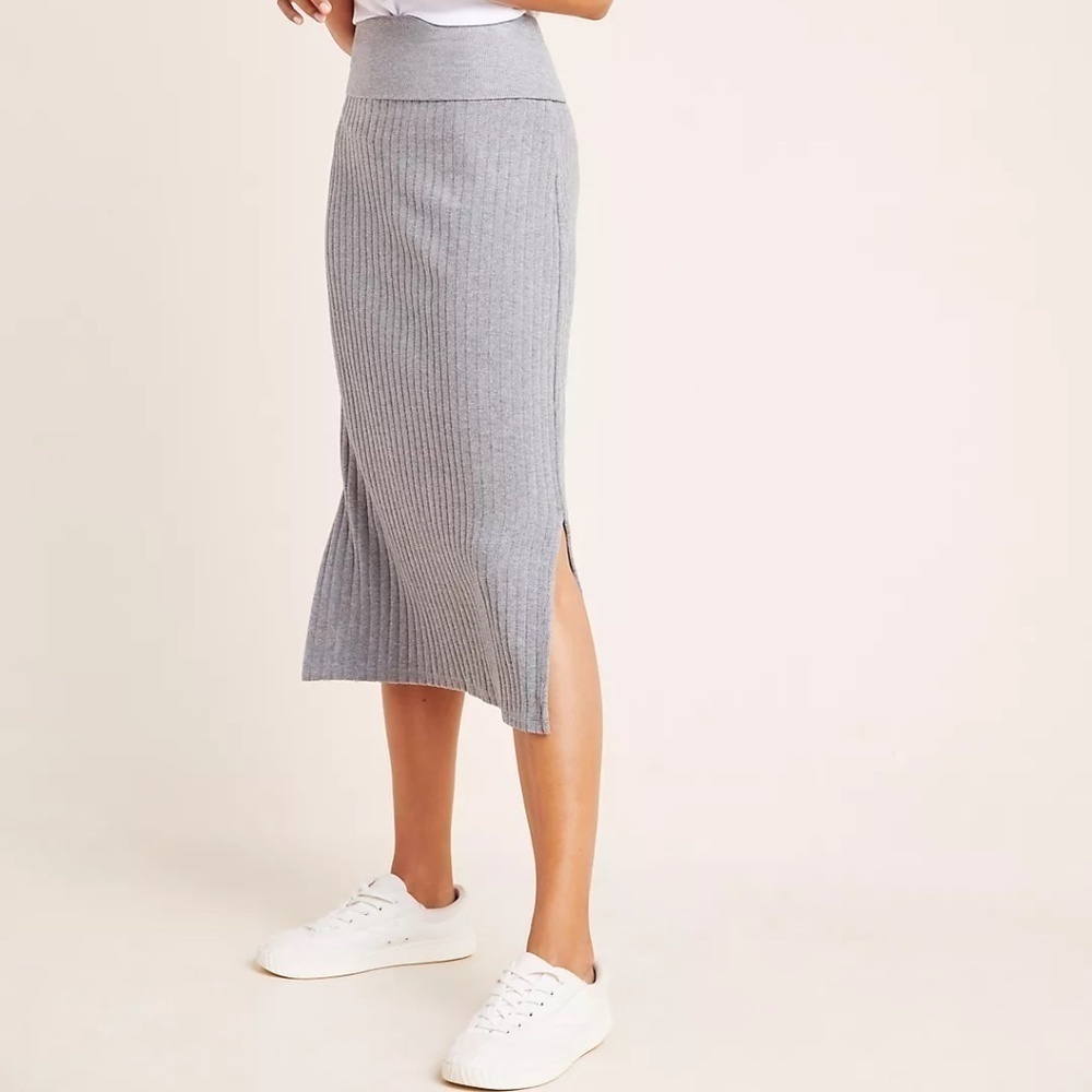 Anthropologie Saturday Sunday Grey Caro Ribbed Pencil Skirt, Size Medium